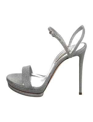 CASADEI Silver & Clear Leather Platform Sandals Size 9 IT 39 Very Good Condition