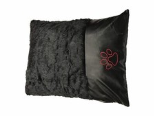 Fleece Fur Dog Bed Pillows, Fluffy + Leather Accent Washable Cover Removable Zip