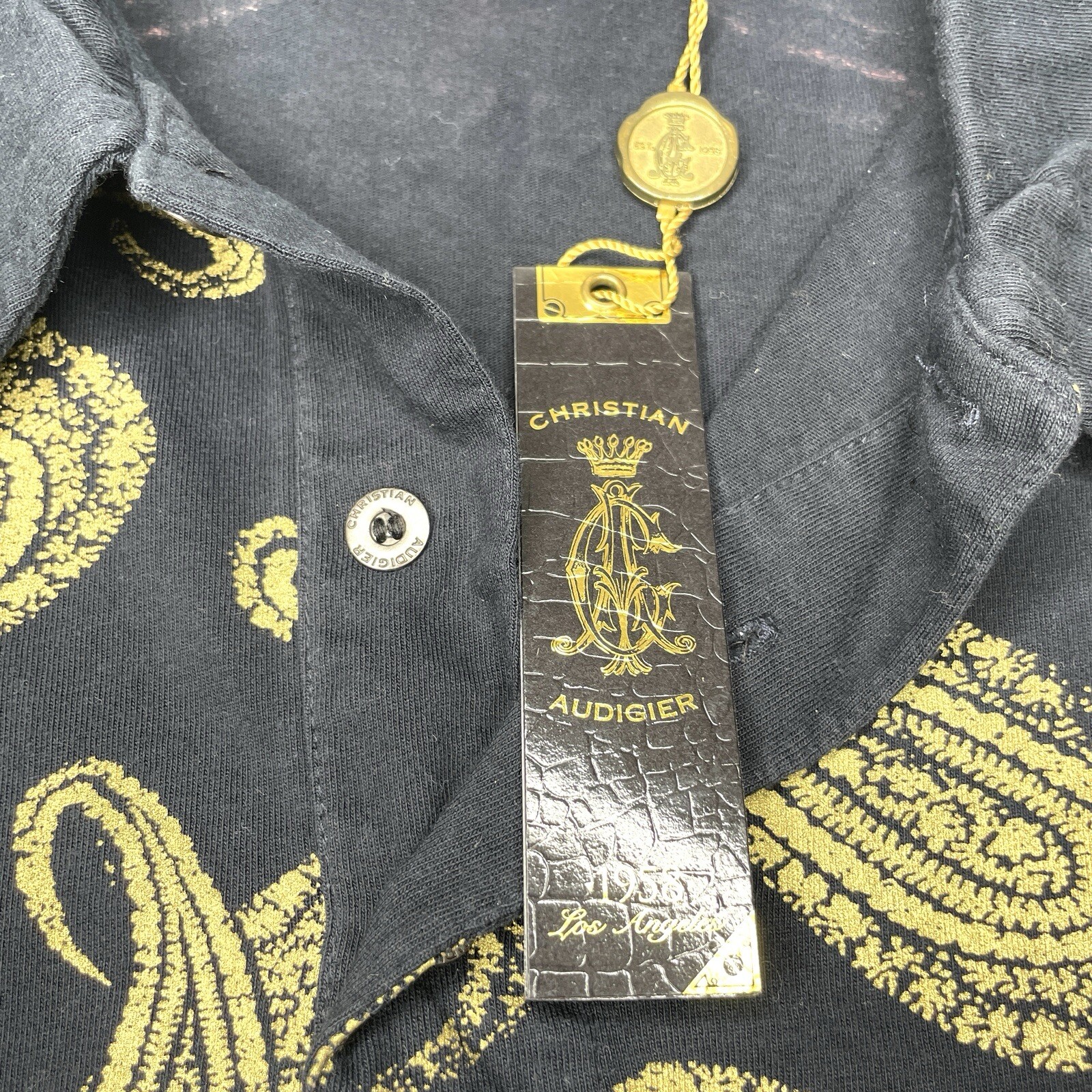 Christian Audigier Los Angeles Divine Ruler Polo  Shirt Black Graphic Print XXL image 10