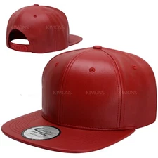 Leather Snapback Hat Hip Hop Baseball Cap Trucker Mesh Solid Plain Flat Bill Men