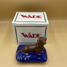 Wade on Tour 1997 Rufus Dachshund on Blue Cushion Ceramic Figure Boxed