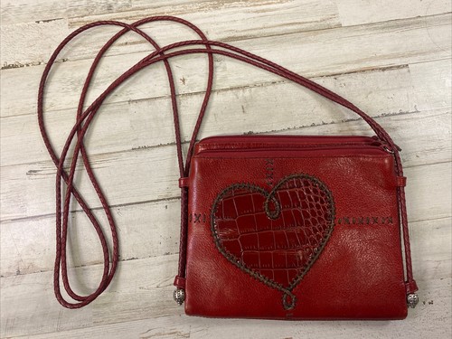 Brighton Red Leather Cross Body Purse Heart Design Zip/ Magnetic Closure |  eBay