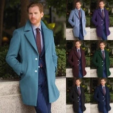 Classic Woolen Men's Overcoat Wide Lapel Thick Outdoor Casual Warm Long Jacket