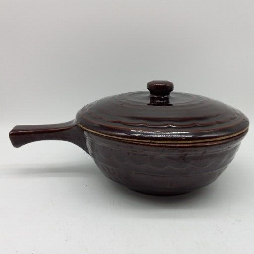 Marcrest Ovenproof Stoneware Bowl with Handle & Lid Scalloped Brown Vintage USA eBay