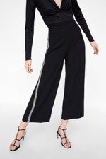 Zara AW18 Bead-Embellished Pants Trousers Black 8496/878 Size M NWT