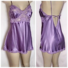 Vintage VICTORIA'S SECRET 100 SILK Cami Top SLIP Dress Satin Chemise Lace M/L
