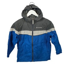 Columbia Youth Boys Hooded Windbreaker Jacket Size 8 Blue Gray Pockets /B169