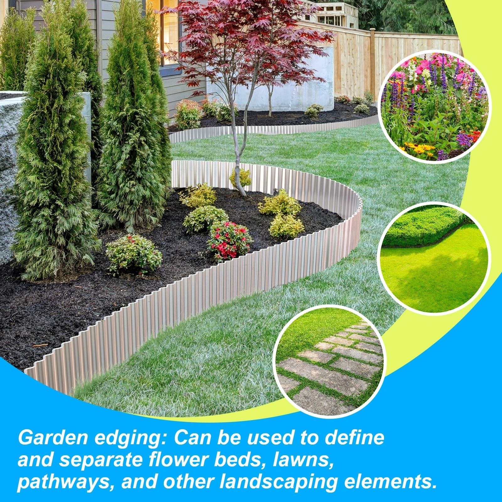 LAVEVE Corrugated Metal Garden Edging 8" x 10Ft, Landscape Edging Border for ...