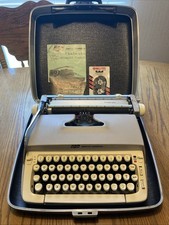 1964 SCM Smith-Corona Galaxie Grey & Cream Typewriter w/Case & Manual & Ribbon thumbnail
