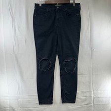 Free People Skinny Jeans Womens 31 Black Distressed Knee High Rise 5605-1