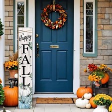 Happy Fall Wooden Porch Sign,47" Large Vertical Pumpkin Welcome Sign for Fron...