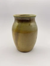 Handmade Studio Pottery Vase Green Glaze – Smiley Face Maker’s Mark – 5.5”