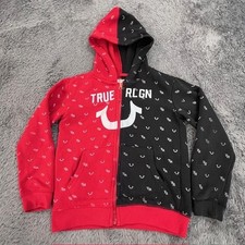 True Religion Hoodie Youth Size 6 Red Black Full Zip Logo Sweatshirt Kid Boys
