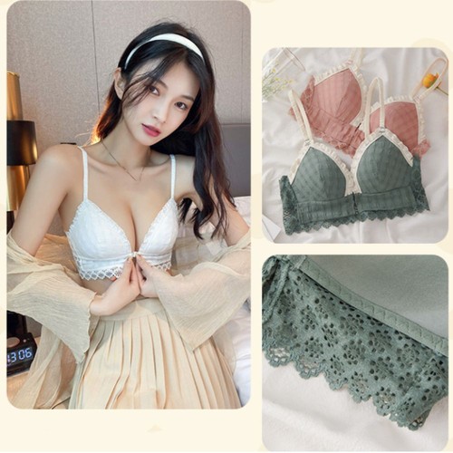 Sweet Lace Ruffled Bra Patchwork Deep V Bra Fashion Front Buckle Bra Summer - Picture 8 of 12