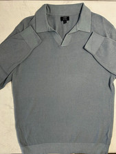 J.CREW Men s Gray Collared Pullover Knit Sweater Cotton Waffle-Knit Size M