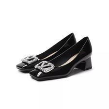 Decolte Donna Nere Tacco Basso 4 cm Eleganti Con Fibbie Gioiello CF64924