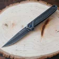 8” Pocketknife Spring Assist All Metal Slim CEO Deep Carry Clip Stonewash Finish