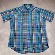 Vintage Wrangler Shirt Mens XL Blue Plaid Western Pearl Snap Cowboy Cut USA X