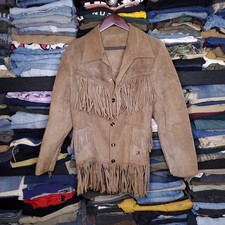 Vintage 60s 70s Western Leather Jacket Tan Suede Full Fringe medium Sears
