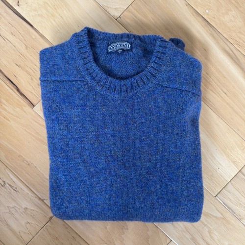 Vintage Lands End 100% Shetland Wool Sweater Crew Neck Blue Speckled Size Medium