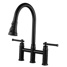 Bridge Kitchen Faucet with Pull Down Sprayer, Transitional Kitchen Matte Black