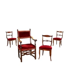 Antique Neo-Renaissance High Chair with 3 Chairs XX Century Original