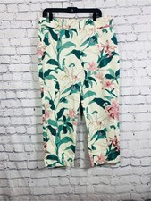 Ann Taylor Factory Curvy Floral Crop Pants Size 12 Tropical Print Stretch Cotton
