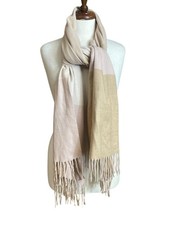 Fringed neutral color block scarf