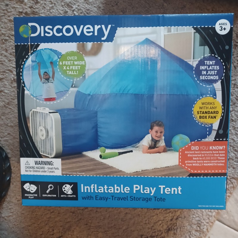 Discovery Kids Inflatable Air Fort Tent Dome Fan Wind Tunnel Playhouse 77x50 in