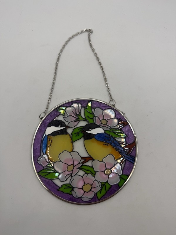 Bluebirds & Florals 5” Stained glass SunCatcher Charming!!