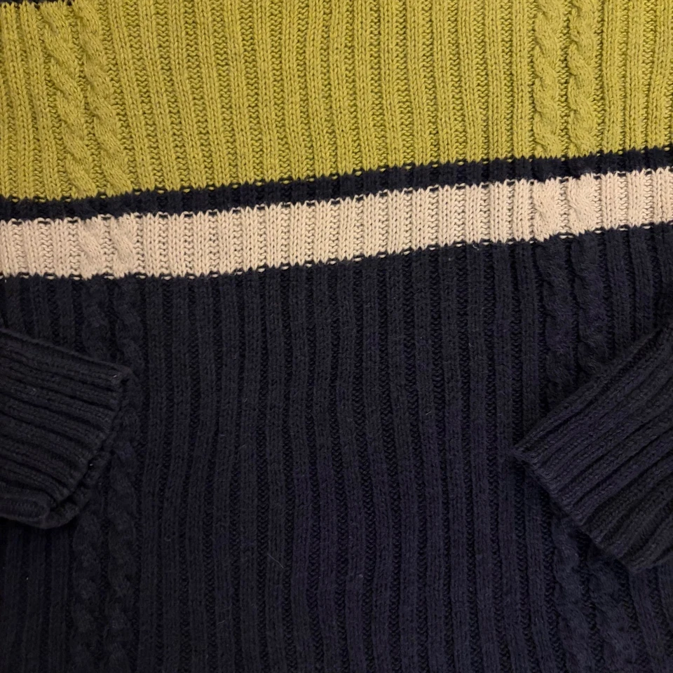 Suéter listrado Limited Too Kids XL 16 gola V malha cabo verde azul creme - Imagem 2 de 4