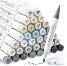Ohuhu Alcohol Markers Brush Tip 36 Grayscale Colors w/ 1 Blender - Fine  Brush