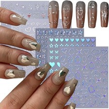 Silver Nail Art Stickers Sun Moon Star Heart Line Flower Nail Self-Adhesive