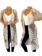 Rebellion Again Cream Nude Lace Open Front Kimono Sleeve Duster Size Large