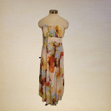 Spring Floral Jonathan Martin Pleated Maxi Dress Spaghetti Straps Waist Tie L XL