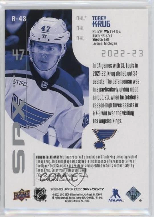 2022-23 SPx 2002-03 SPx Retro Lunar Waves Auto Torey Krug #R-43 Auto - Image 2 of 2