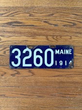 1914 Maine Porcelain License Plate #3260 Antique Baltimore Enamel (Rare, Orig.)