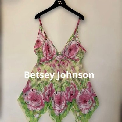 Betsey Johnson Floral Chiffon Slip Camisole Pink Grün Vintage...
