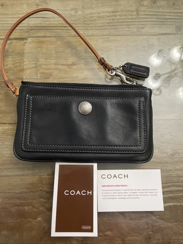 COACH Black Leather Zip Close Wristlet Wallet 7 x 4.5 in.