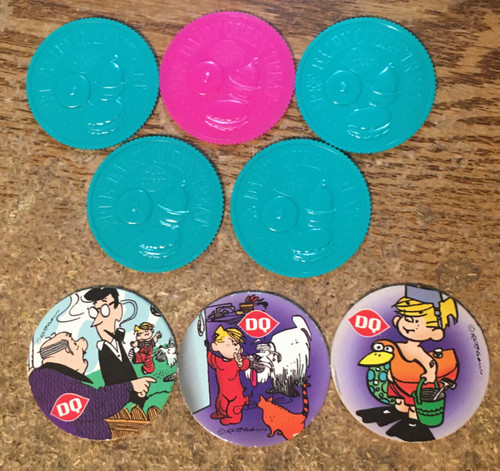 LOT OF 8 DAIRY QUEEN FREE TREAT PLASTIC TOKEN DENNIS THE MENACE POG/ WRONGWAY052