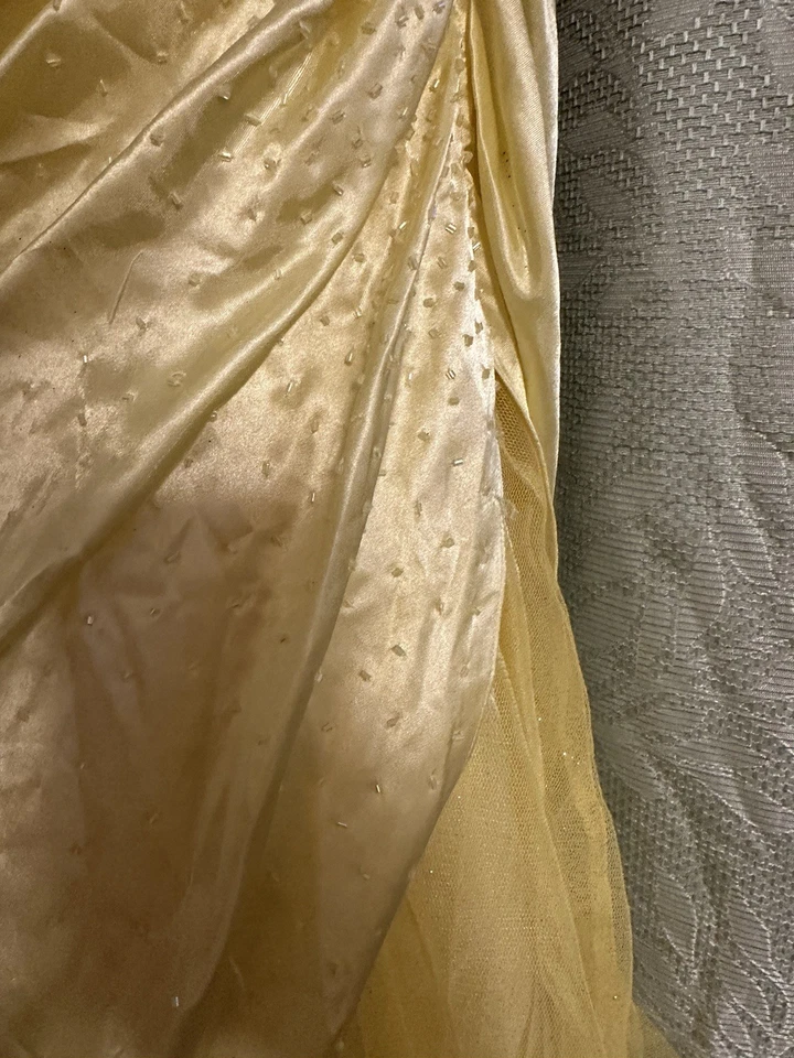 Vestido de graduación vintage amarillo "sin tirantes" lentejuelas hinchado princesa talla 3/4 Foto 4 de 4