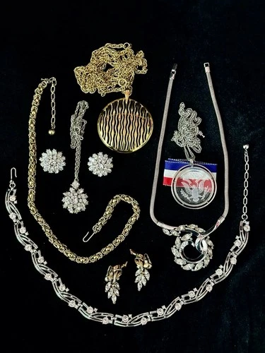 TRIFARI  LOT  Necklaces Earrings Rhodium Gold-Trifanium Rhinestones  *ALL Signed