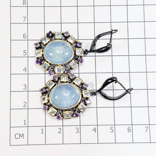 Women Earrings 32 ct Natural Aquamarine Earrings 925 Sterling Silver /E124946 - Picture 3 of 8