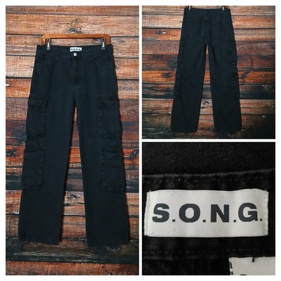 SONG Jeans 9 29 Cargo High Rise Ankle Crop Black Denim 100% Cotton S.O.N.G.