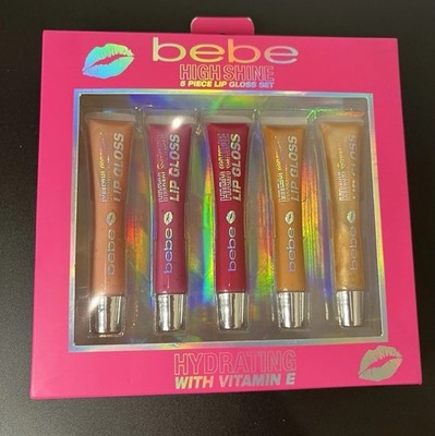 Bebe Set Of 5 Lip Gloss Plumping Hydrating High Shine Vitamin E Cruelty Free New