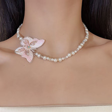 Women's Butterfly Pendant Necklace Alloy Necklace Pink Cute Christmas Gift