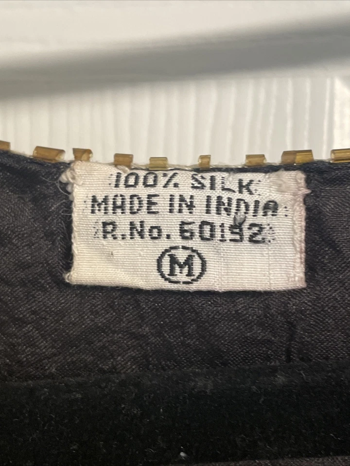 Vintage Sequin Butterfly Blouse Silk Rayon Top Black Gold Size: M Boho 70s - Image 4 of 4