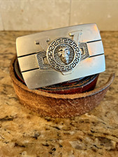 Versace Large Silver Medusa Belt Buckle Men's Size 34 Old leather Belt