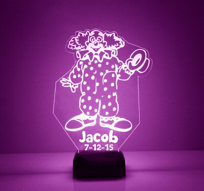 Clown Night Light Lamp, Personalized FREE , LED Clown with Remote, Engraved Gift