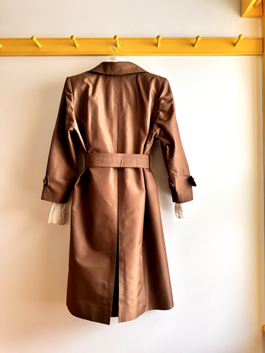 Vintage Años 80 GIVENCHY Paris Nouvelle Boutique Marrón Tafetán Gabardina Chaqueta M - Imagen 4 de 10